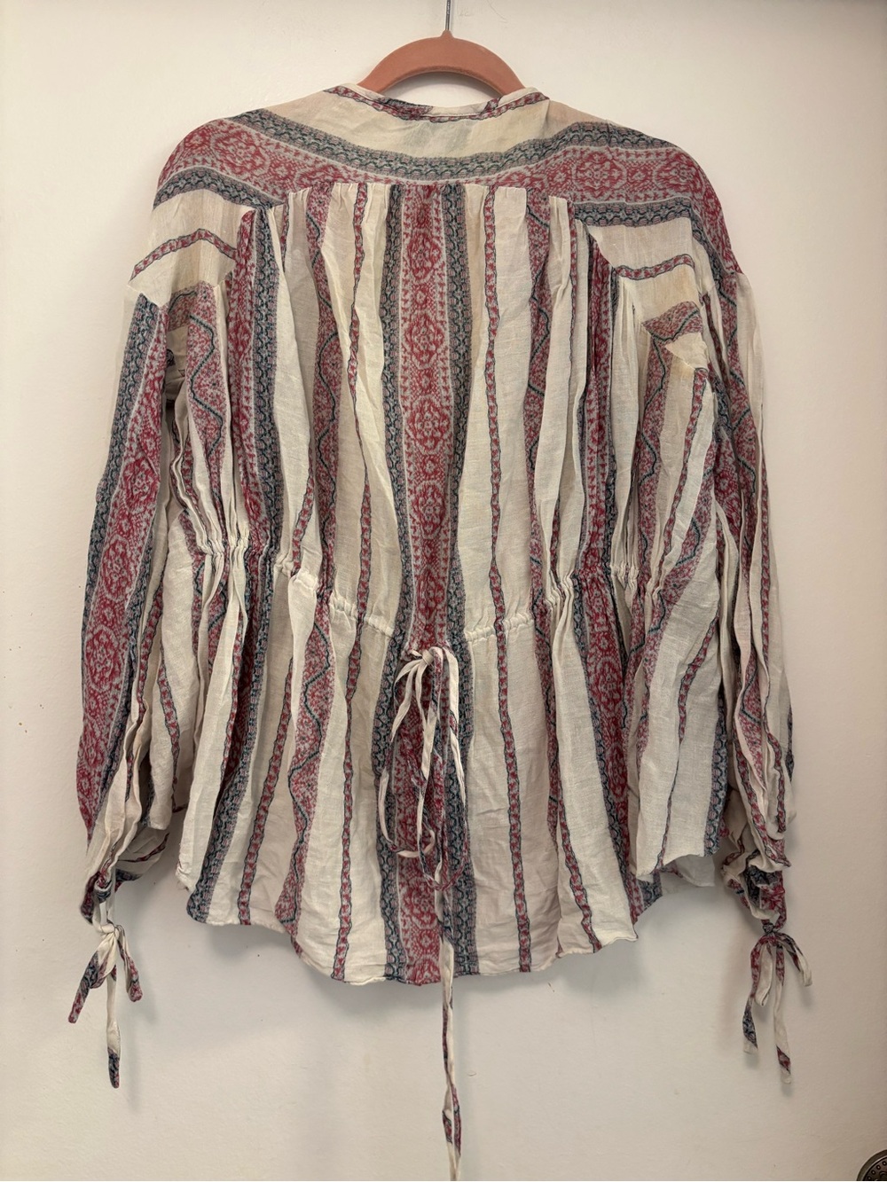 10 Crosby Derek Lam Striped Boho V-Neck Blouse in Cream, Red and Blue - Picture 3 of 5